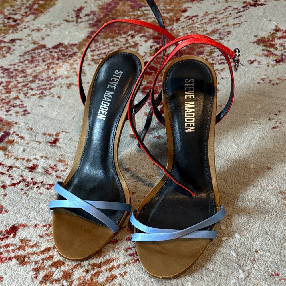 Steve Madden Light Blue Strappy Heels with bright orange Ankle Ties size 7